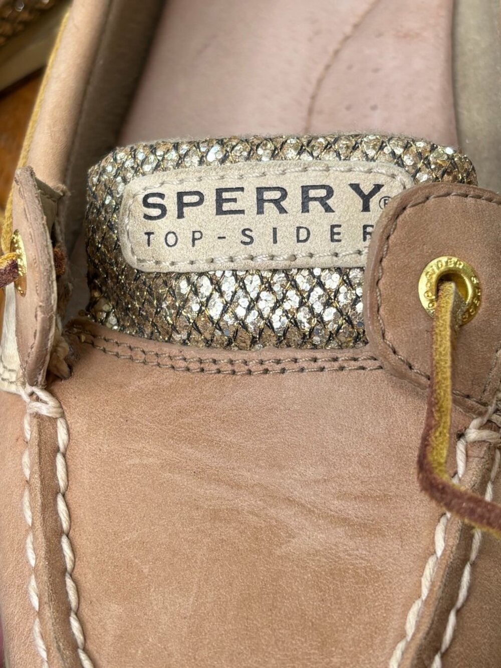 Sperry Top-Sider Women's Angelfish Tan Leather/Gold Metallic Accent Boat Shoes - Picture 13 of 16
